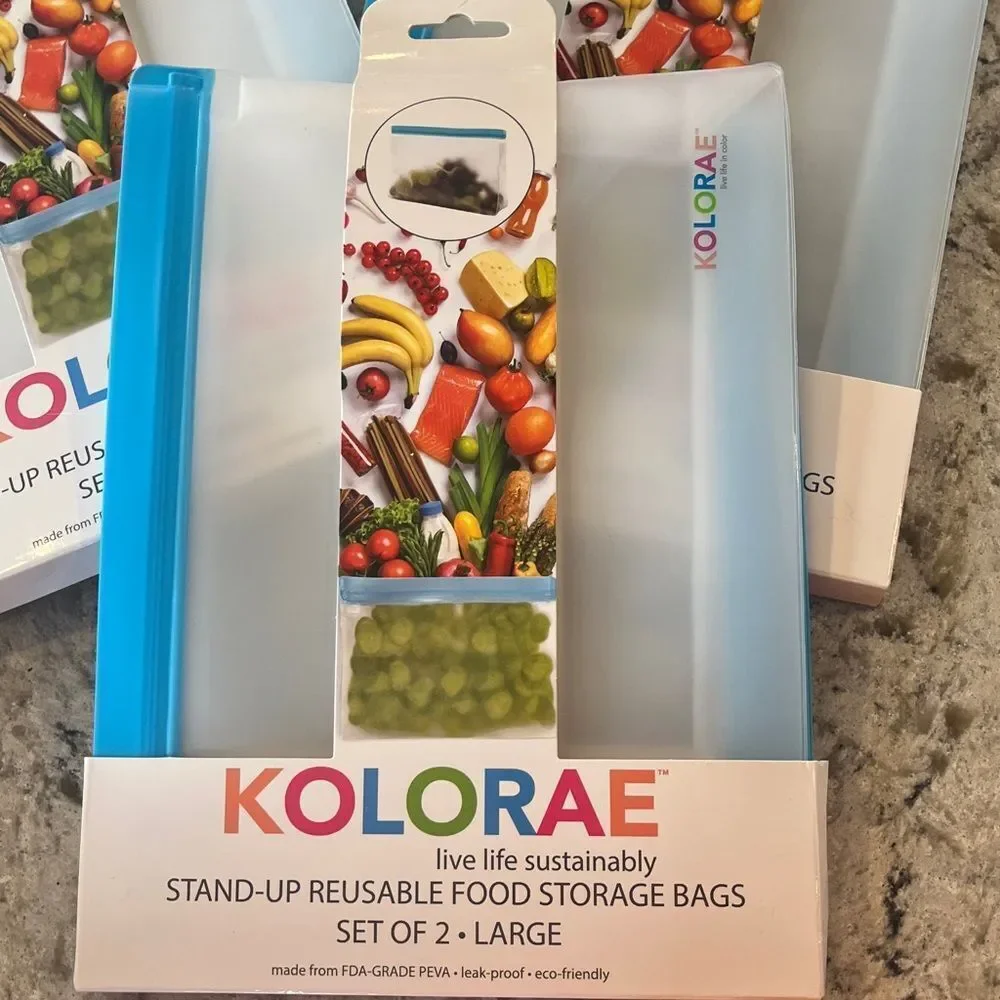 Kolorae Stand-up Reusable Storage Bags 3 packages of 2 large bags (6 bags total)